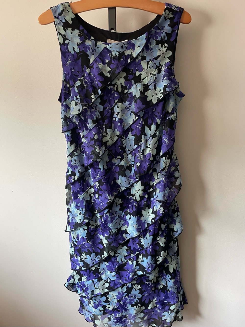 90s Y2K Vintage Tradition Floral Tiered Ruffle Dress Lettuce Edge Purple